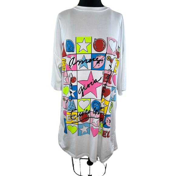 Emico Covein White Short Sleeve Crew Neck Graphic Print Oversized T Shirt L XL - Picture 1 of 6